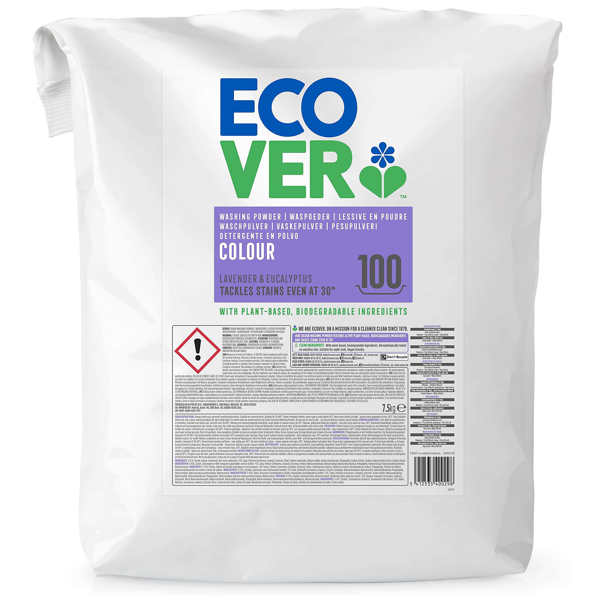 Ecover Lessive Poudre Couleurs Vives (7.5 kg)